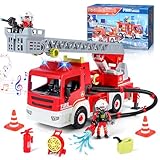 YOOHBERRYS Camion Pompieri Giocattolo, Grande Camion Pompieri con Luci, Suoni, Scala Girevole, 2 Pompieri, Grande Autopompa Giocattolo, Giochi Vigili del Fuoco Regalo per Bambini 3 4 5 6 7 8 Anni