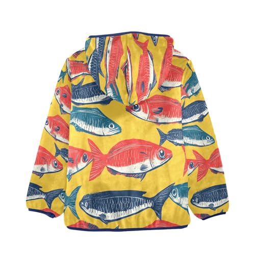 Fish Pattern on Yellow Toddler Fleece Jacket Girl Boys Hooded Fleece Jacket Coat Warm Outwear Zip-up 3-10T2