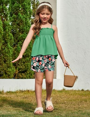 Arshiner Toddler Baby Girls Summer Clothes 2 Piece Outfits Ruffle Hem Camisole & Shorts Set with Pockets Cute Tracksuit 2-8Y3