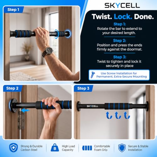 Image of SKYCELL Heavy Duty Door & Wall Mounted Pull Up Bar for Home Workout - Multi-Grip Pull-Up Bar (EasyFit Alternative)