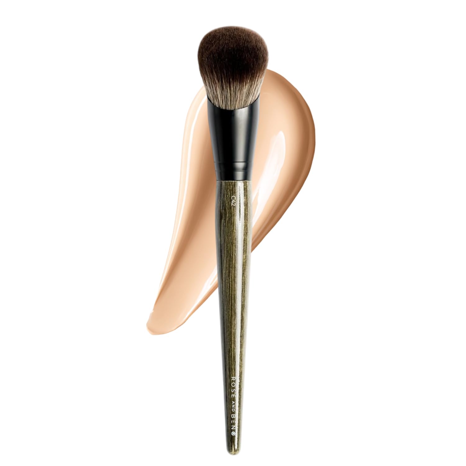 Rose and Ben Beauty Brocha angular C42 para base de maquillaje | Brocha de maquillaje multiusos, uso con crema, líquido y base en polvo, vegano, libre de crueldad, cerdas sintéticas