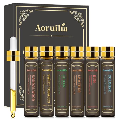Aoruilia Men's Essential Oils Set, 6 x 10ml Premium Fragrance Oils Aromatherapy Essential Oil for Diffusers for Home, Sandalwood, Cedar, Leather, Sweet Tobacco, Bay Rum, Cologne Aoruilia Men's Essential Oils Set, 6 x 10ml Premium Fragrance Oils Aromatherapy Essential Oil for Diffusers for Home, Sandalwood, Cedar, Leather, Sweet Tobacco, Bay Rum, Cologne