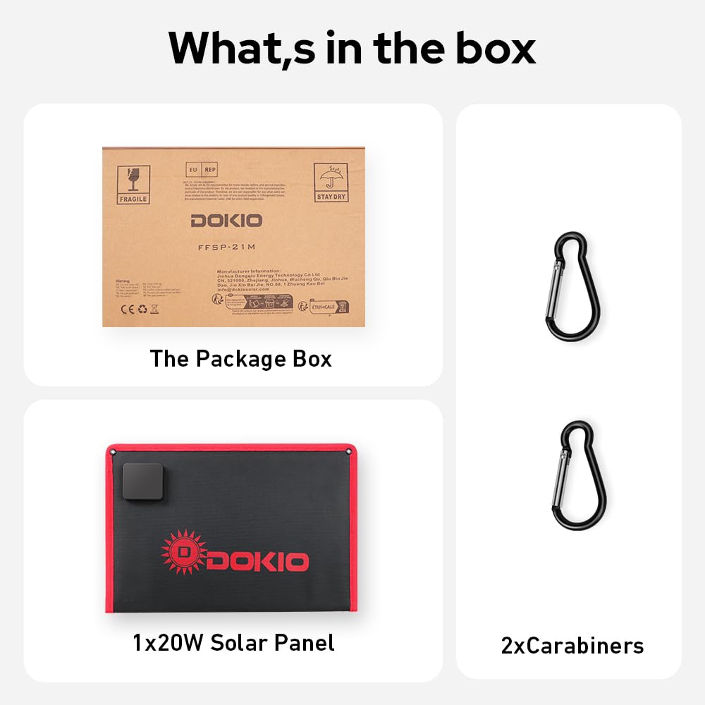 DOKIO 20W Moduł Solarny Monokrystaliczny Przenośny Składany Panel Słoneczny USB-A USB-C