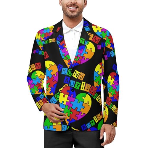 Autism Heart Puzzle Autism Awareness Mens Blazer Suit Jacket Lightweight Slim Fit Casual Coat