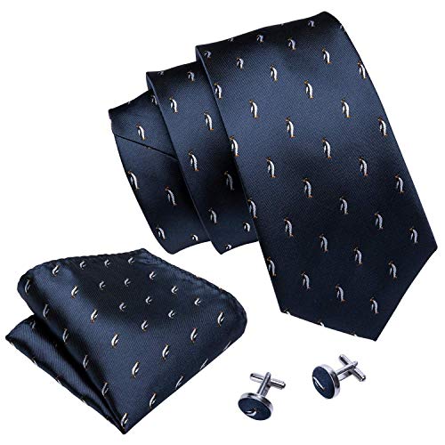 Image of Barry.Wang Fun Animal Ties for Men Designer Handkerchief Cufflink WOVEN Casual Necktie Set Festival