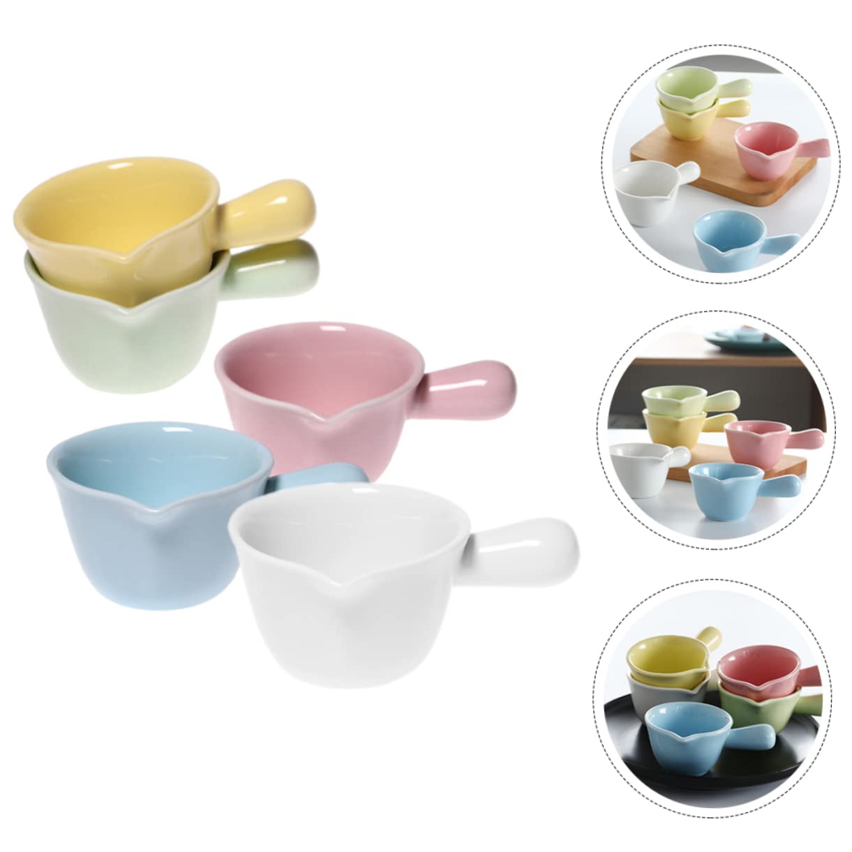 SOLUSTRE Brocche per Sciroppo in Ceramica 100ml con Manico, Lattiera Multiuso per Salsa e Latte, Set da 5 Pezzi Colorati per Casa, Bar e Ristoranti