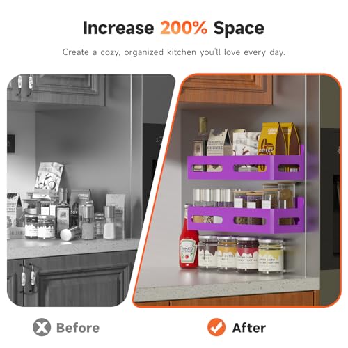 Image of Sevenblue 4-Pack Magnetic Spice Rack for Refrigerator with Hooks, Purple