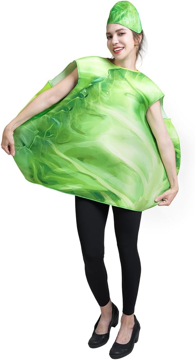 PGOND Adult Lettuce Costume, Cabbage Costumes Green Cabbage Halloween Outfit with Cap, Party Cosplay Halloween Costumes Couples Valentine'S Day