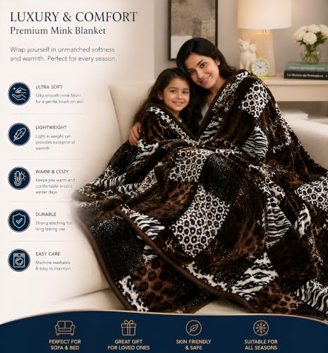 Image of Super Soft Printed Double Bed Blanket for Heavy Winter, Single Ply Mink Blanket King Size with 240 x 220 Cm -(Multicolor, Pack of 1) CP-123