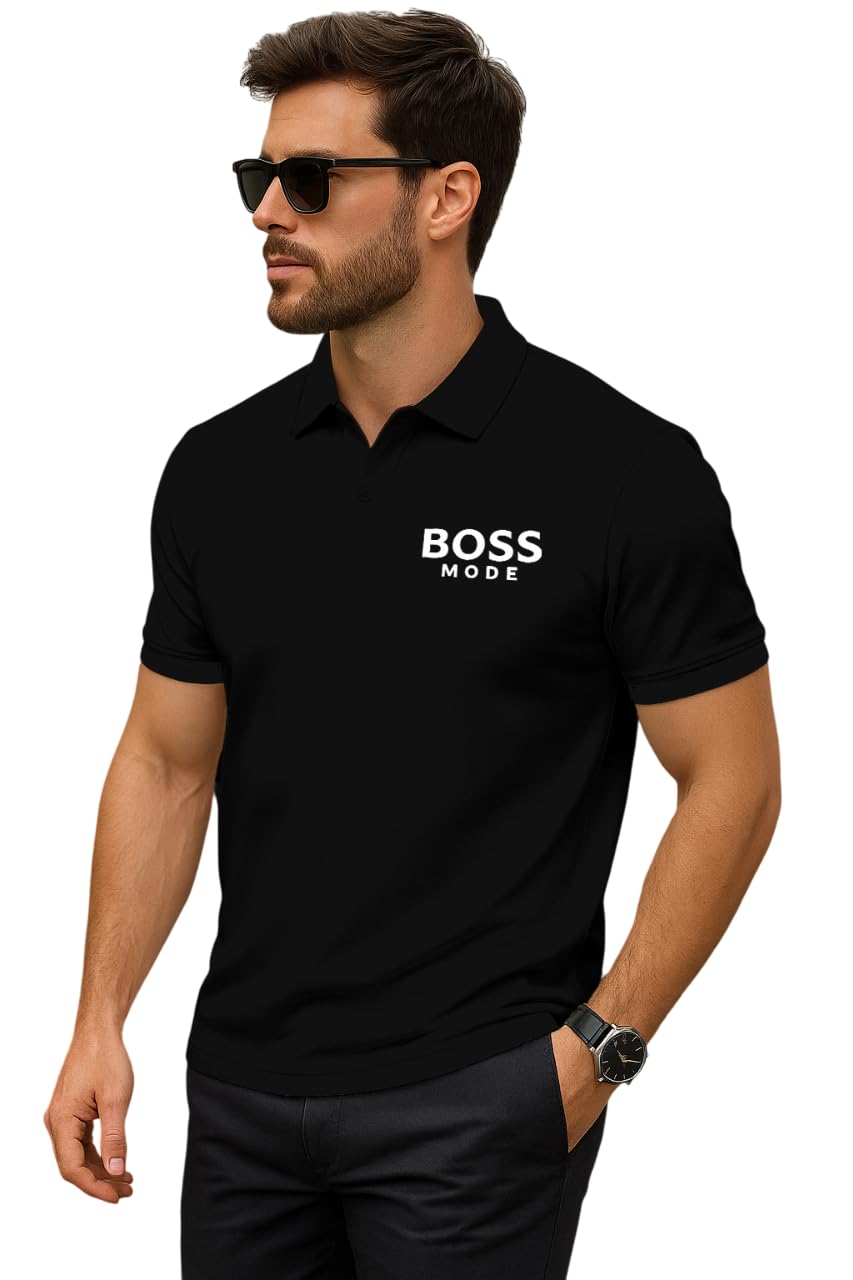 Men's Polo T Shirt – 'BOSS Mode' Graphic Tee – Casual Slim Fit Short Sleeve Collar Shirt – Stylish for Men-image-26