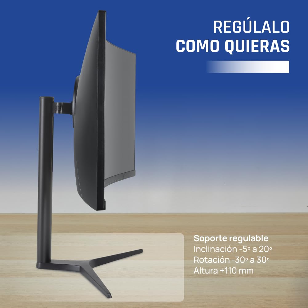 iggual Monitor 4K UltraWide Curvo 34" 21:9 WQHD 3440x1440px, 165 Hz, FreeSync, HDR, R1500, VA, 2xHDMI 2xDP, VESA 75x75,-Regulable Inclinación y Rotación. - Diseño Frameless
