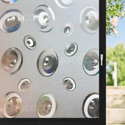 Image of MOCOCO Premium Vinyl Privacy Stained Frosted Window Glass Film (24x36 Inch) - Self-Adhesive Tint Wallpaper Sticker Opaque Sheet for Glass Cover Window, Door, Office, Home.| Anti-UV. 3D Circles