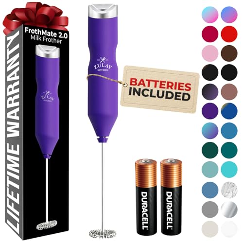 Image of Zulay Kitchen Powerful Frother Wand AA Batteries Included, Ultra Fast Handheld Drink Mixer, Comfort Milk Frother, Stainless Steel Whisker, Frother Handheld for Coffee, Protein & Matcha - Frothmate 2.0