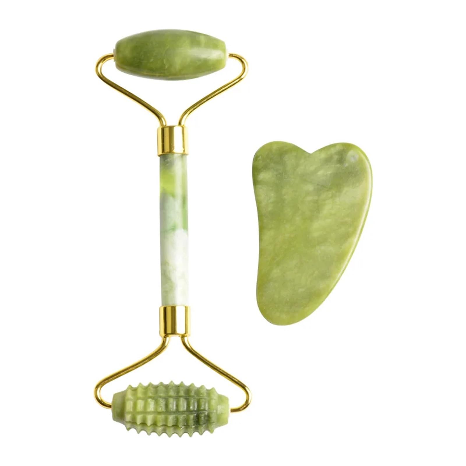 Conjunto de rolo de massagem de jade Guasha Board cabeças duplas rolo de jade rosto pedra