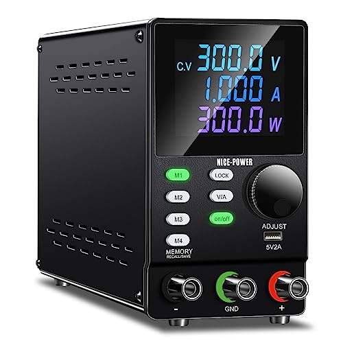 NICE-POWER DC Power Supply Variable, 300V 1A High Voltage Programmable Adjustable Regulated Lab Bench Power Supply with PC Software, Encoder Knob, Memory Storage, Output Switch, Lock Button