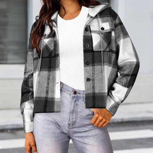 Numaller Womens Plaid Jacket Button Down Long Sleeve Cropped Winter Coats - image 3