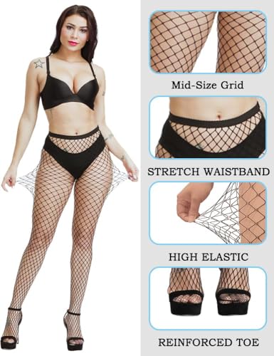 Image of Fishnet Stockings For Women High Waisted Fishnet Tights Sexy Wide Mesh Fishnet Stockings