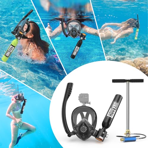 Mini tanque de buceo con máscara de snorkel 0.5L Tanque de aire inflable con máscara facial completa para snorkel recreativo y buceo superficial miniatura 7