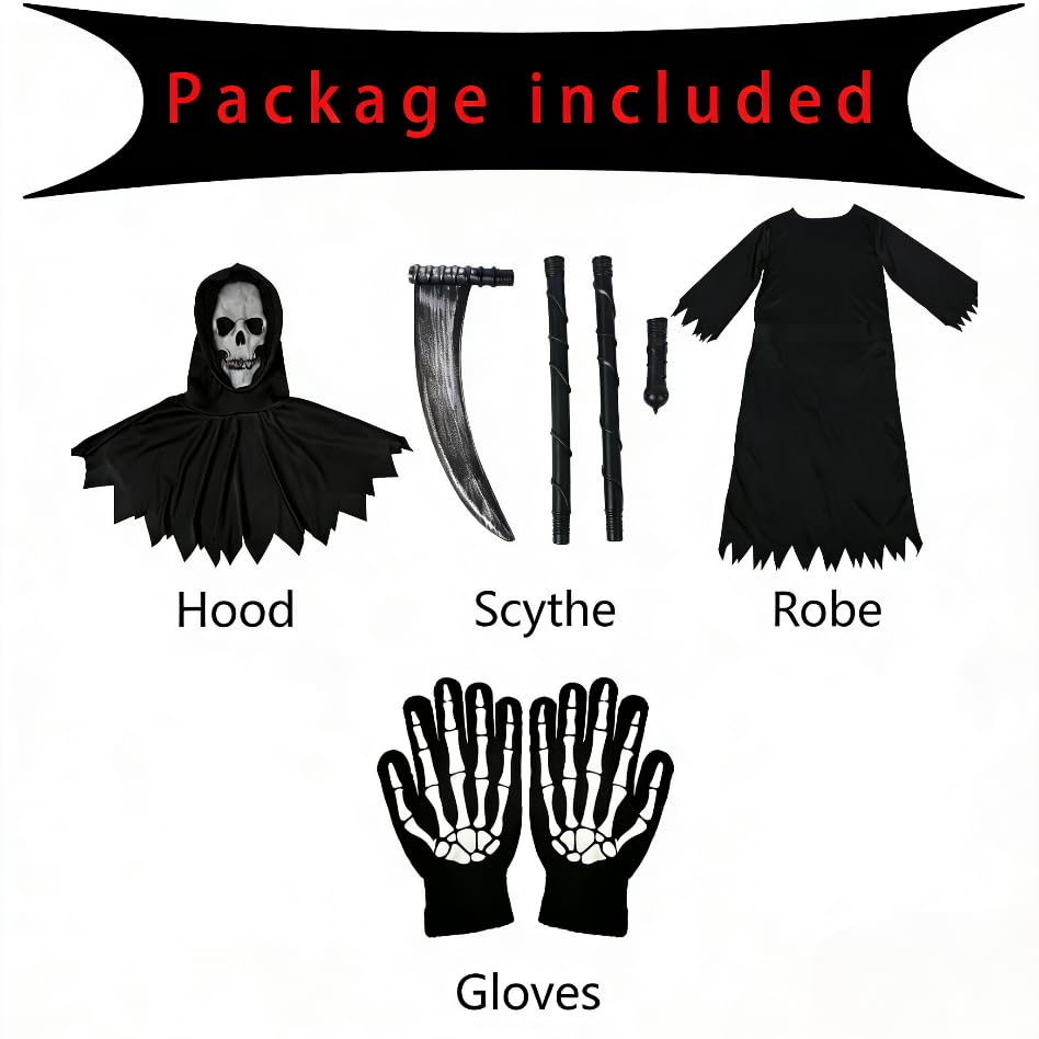 Disfraz de Grim Reaper para niños con máscara y guantes miniatura 5