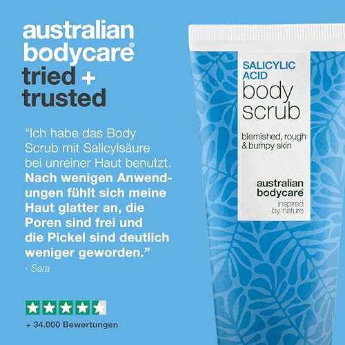 Salicylsäure Body Scrub für Pickel am Po, am Rücken und auf der Brust – klärt Poren und unreine Haut mit Salicylsäure, Glykolsäure und Allantoin – BHA & AHA Körperpeeling – Bild 6