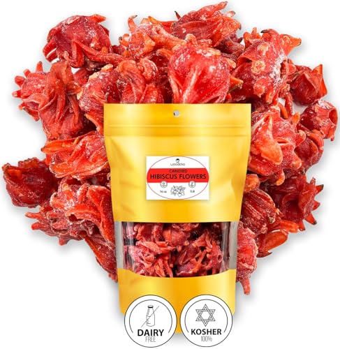 WOODCHA Candied Hibiscus, Dried Edible Flowers, Edible Hibiscus Flowers Cake Decorations, Hibiscus Food, Dehydrated Flowers, Roselle, Kosher, Vegan-Perfect for Christmas, Easter, Thanksgiving, Weddings, Holidays & Homemade Desserts (1lb)