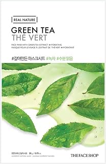 THE FACE SHOP Real Nature Face Mask | Hydrates & Clarifies Skin by Infusing Moisture to Skin | K Beauty Facial Skincare for Oily & Dry Skin | Green Tea,K-Beauty