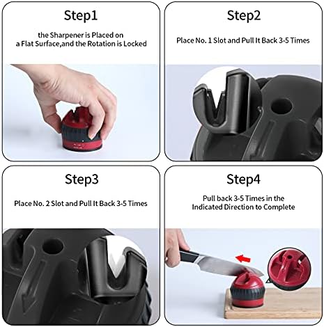 2 Stage Manual Knife Sharpeners, with Suction Base Anti-Slip Upgraded Kitchen Gadget, Portable Easy to Use for Hardened Knives Global Bread Knives Hunting Knives (Red)