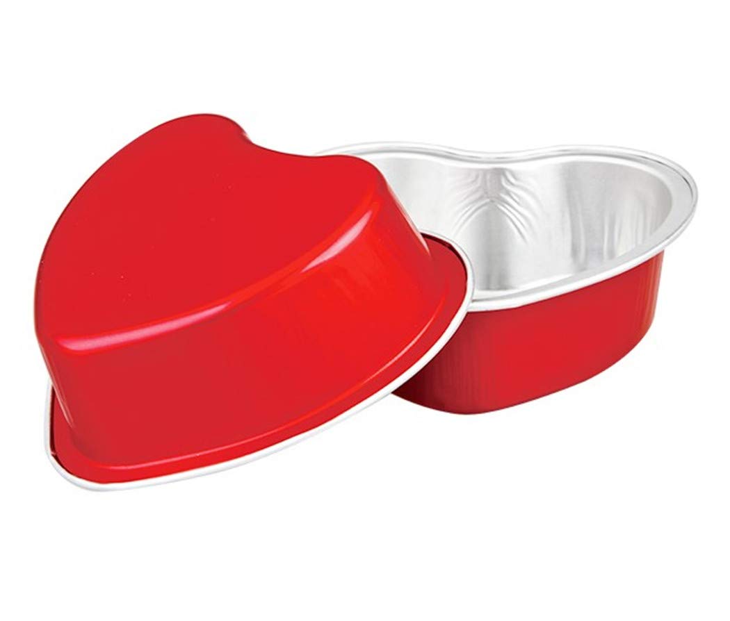 KEISEN3 2/5"100ml 4oz 100/PK Heart Shape with lids Disposable Aluminum Foil Cups for Muffin Cupcake Baking Bake Utility Ramekin Cup (red)