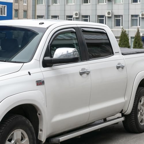 Image of CLIM ART in-Channel Incredibly Durable Rain Guards for Toyota Tundra 2007-2021 CrewMax, Original Window Deflectors, Vent Deflector, Vent Window Visors, Dark Smoke Truck Accessories, 4 pcs- 607066