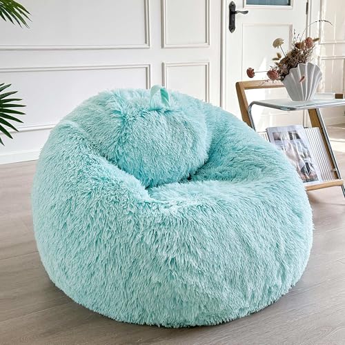 LIFEREVO Fluffy Bean Bag Chair Cover (No Filler), Soft Faux Fur Stuffed Animal Bean Bag Storage Cover for Adults Kids Teens, Furry Comfy Stuffy Beanbag for Plush Toys or Textile (Aqua Ombre)