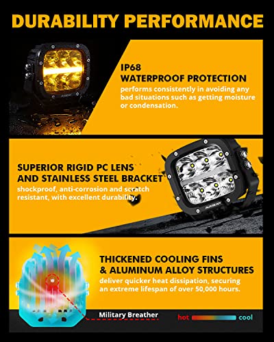 Image of Auxbeam XP-Ultra Series 5 Inch 15600LM LED Off-Road Lights with Amber DRL | 132W Output, Spot Flood Combo, Amber White Lens, Offroad Driving Light, IP68 Waterproof, for Trucks Jeep Wrangler 4x4 ATV UTV