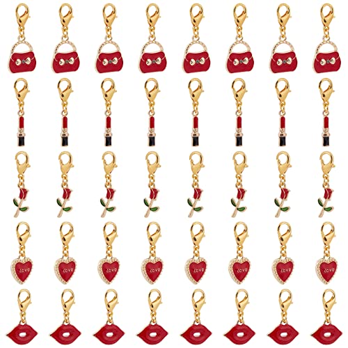SUNNYCLUE 1 Box 50pcs Rose Heart Locking Stitch Markers Crochet Stitch Marker Removable Lobster Clasp Clip on Charms for Knitting Crocheting Weaving Sewing DIY Craft Yarn Handmade Gift Valentines Day