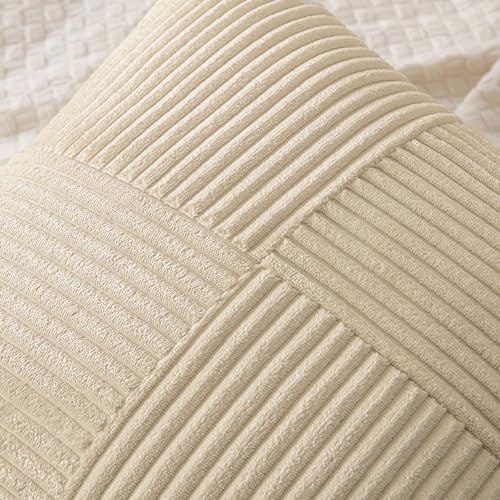 Image of MIULEE Natural Beige Decorative Throw Pillow Covers 20x20 Inch for Couch Bed Sofa Pack of 2 Neutral Boho Farmhouse Throw Pillows Soft Cross Corduroy Patchwork Textured Cushion Cases