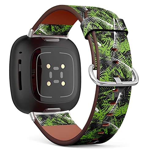 CJBROES Replacement Leather Watch Band, Compatible with Fitbit Versa 3 and Fitbit Sense of Wristband Bracelet Accessory - Bright Grunge Summer Palm Tree