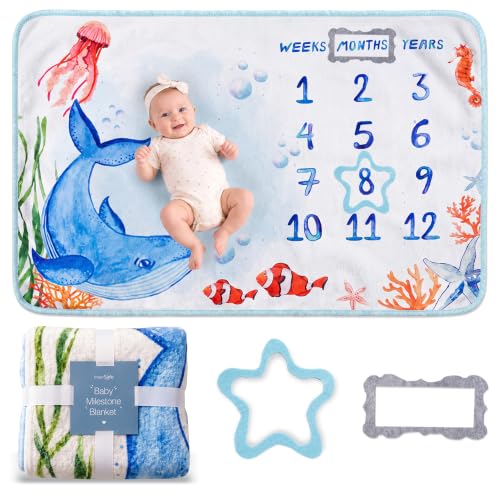 Image of InnerSafe Baby Milestone Blanket| Original Design Baby Monthly Milestone Blanket Boy Girl|Baby Photography Props Blanket| 60'x40' Ocean World