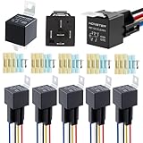 HONSTER 40A/30A Relay, Black 5-Piece Set, 12V, Equipped with Wiring Harness, 5-pin SPDT Heavy-Duty 12AWG Wiring Harness Socket, Suitable for Cars, Trucks, Motorcycles, and Electrical Systems
