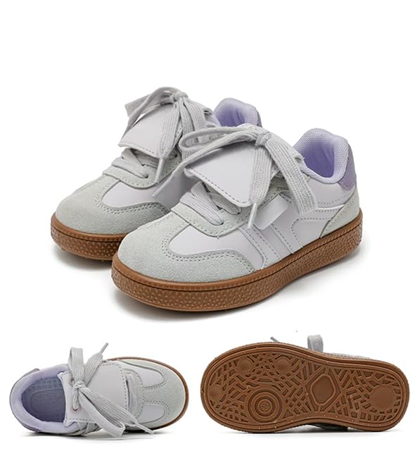 Kids Retro Sneakers, Imitation Fur and Leather, White and Black, Lace-up Style2