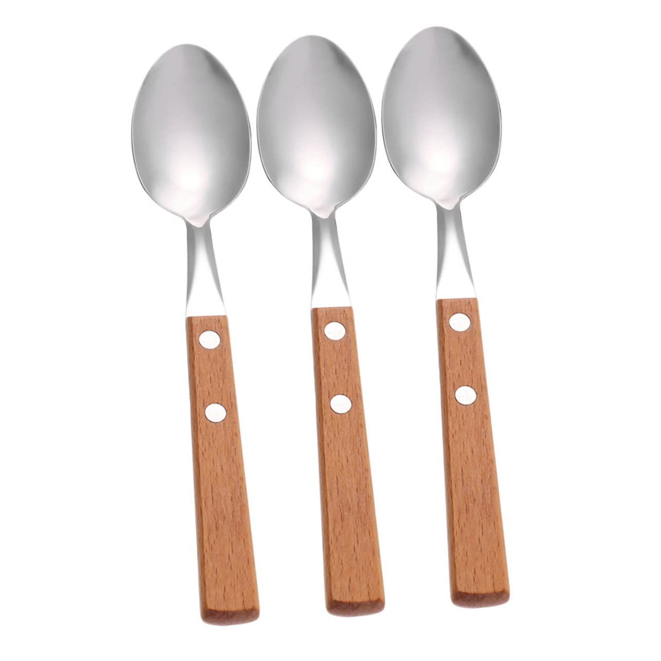 CIYODO 3pcs 304 Stainless Steel Spoon Bouillon Spoons Appetizer Spoons Honey Spoon Ice Cream Spoons Condiment Spoons Cupcake Spoon Mixing Spoons Coffee Spoons Soup Spoons Food Spoons Wood