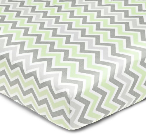 Image of American Baby Company 100% Natural Cotton Percale Fitted Crib Sheet for Standard Crib and Toddler Mattresses, Celery Zigzag, Soft Breathable, Boys and Girls