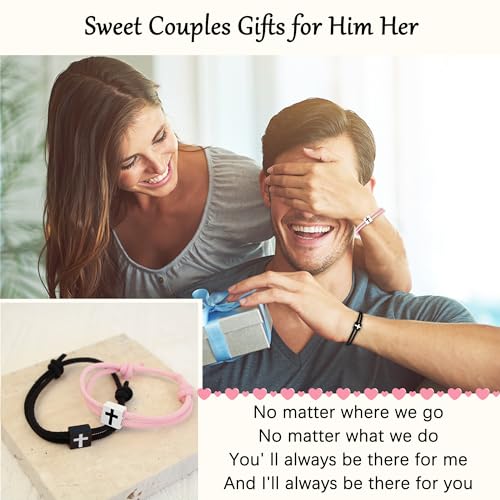 Image of LINY Braided Rope Matching Couples Bracelet Cross Promise Bracelets for Couples Best Friend Anniversary Birthday Promise Faith Gifts for Girlfriend Boyfriend Wife Husband Valentine's Day Gift