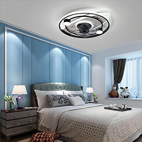 LED Plafondventilator Met Verlichting, 50W Ventilator Plafondlamp Ultrastille Plafondventilator 50CM Led Plafondlamp Dimbaar Met Afstandsbediening, Ronde Zwarte Platte Plafondlamp Slaapkamer Keuken