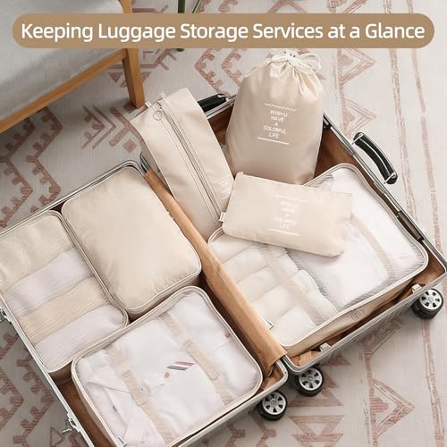 Image of 12Pcs Packing Travel Cubes for Suitcase Luggage Organizers with 5 Drawstring Bags,Suitcase Organiser Bag with Waterproof Shoe Storage Bag Compression Pouches