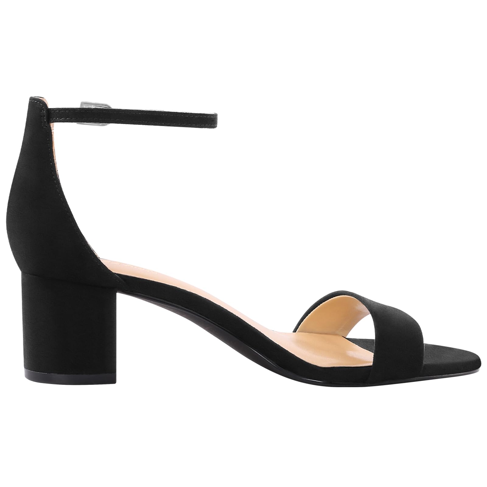 PIZZ ANNU Sandalias de tacón grueso de bloque bajo para mujer, cómodas, puntera abierta, correa al tobillo, zapatos de fiesta, zapatos de tacón con hebilla de tiras y diseño de tacón grueso de 2