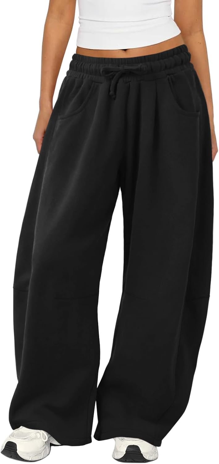 Womens Elastic Waisted Drawstring Pants Barrel Sweatpants Wide Leg Sweat Pants for Women Casual Athletic Fall Clothes