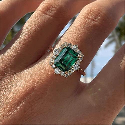 1/2/3/4 CT Emerald Cut Emerald Engagement Ring for Women, 10K/14K/18K Solid Gold Emerald Ring With Moissanite Halo, Infinity Promise Anniversary Ring for Her Size 4-122