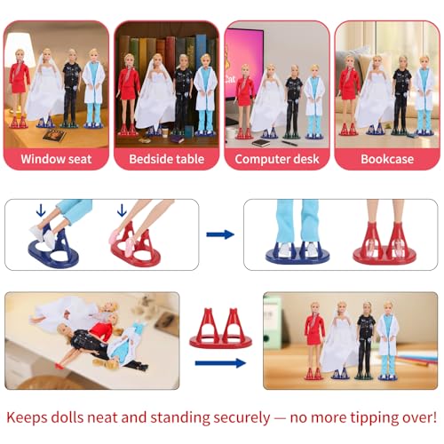 51 Pcs Themed Doll Clothes & Accessories &ndash; Educational Role Play Gift Set for Girls with 10 Outfits (Doctor, Bride, Mermaid, Santa, Chef etc.),10 Shoes, 5 Stands &ndash; Fits 11.5 Inch Dolls(No Doll)
