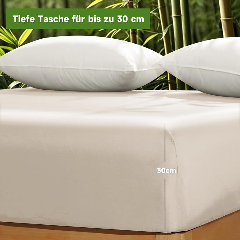 Gezu Mako Sábana bajera ajustable de satén de 90 x 200 cm, color beige y crema, 100 % algodón 60S, antibacteriana, para colchón de hasta 30 cm