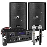 Fenton AV430B Home Karaoke System with Dual Wireless Microphones, Vonyx SL6 6" Passive DJ Speakers, Bluetooth Amplifier, Complete Party Audio Bundle, Adults Karaoke Machine Kit
