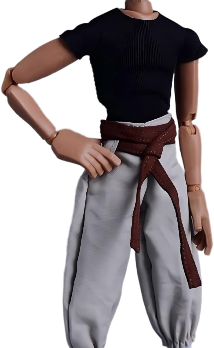 1/12 Scale Male Clothes,6 inches Figure Doll Accessories Elastic Tight T-Shirt Clothes Sport Clothing for 6inch Action Figure Body (Black Tops+Black Belt+White Pant)