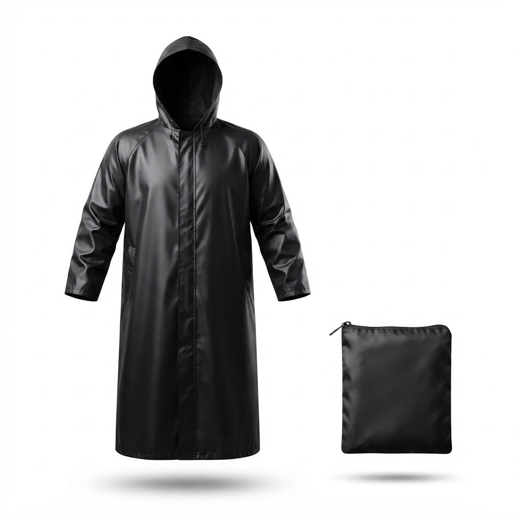 𝐄𝐯𝐞𝐫𝐲𝐝𝐚𝐲 𝐄𝐬𝐬𝐞𝐧𝐭𝐢𝐚𝐥𝐬 | 𝟏 𝐘𝐞𝐚𝐫 𝐖𝐚𝐫𝐫𝐚𝐧𝐭𝐲 | Heavy Duty Waterproof Raincoat for Men & Women, Hooded PVC Long Rain Jacket with Reusable Rain Wear for Riding-image-28